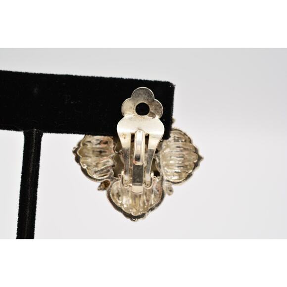 Vintage Crystal Clip On Earrings Chunky Rhinestone Silver Tone Heavy 1980s BinAR - Picture 9 of 12